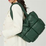 Women's Fashion Puffer Tote Bag Quilted Cotton Down Handbags