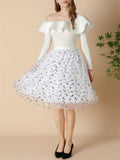 Ladies Elastic Waist Polka Dot Heart Print A-line Skirts