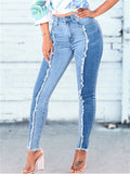 Women's Fashion Slim Fit Tassels Denim Pants