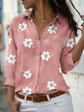 Lovely Daisy Floral Print Lapel Button Long Sleeve Women Shirts