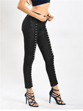 Women's Sexy Style Black Slim Fit Stretchy Rivet Double-Breasted Jeans