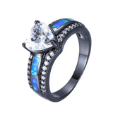 Glittering Blue Opal Elevated Heart Shimmering Stones Ring