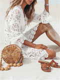 Sexy Ladies Deep V Neck Leisure Vacation Crochet Lace Dress