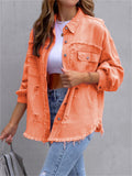 Sweet Candy Color Ripped Raw Edge Female Trendy Denim Jacket