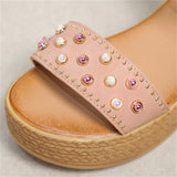 Gorgeous Pearl Buckle Wedge Heel Roman Sandals for Women