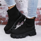 Female Trendy Round Toe Stretchy Mesh Thick Sole Martin Boots