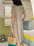 Women's Casual Holiday High Waist Cotton Linen Dress