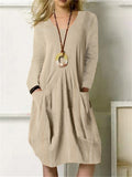 Cotton Linen Casual Oversized Big Pockets Women's Dress