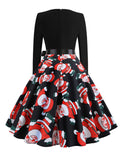 1950S Vintage Casual Style Round Neck Christmas Pattern Design Swing Dress