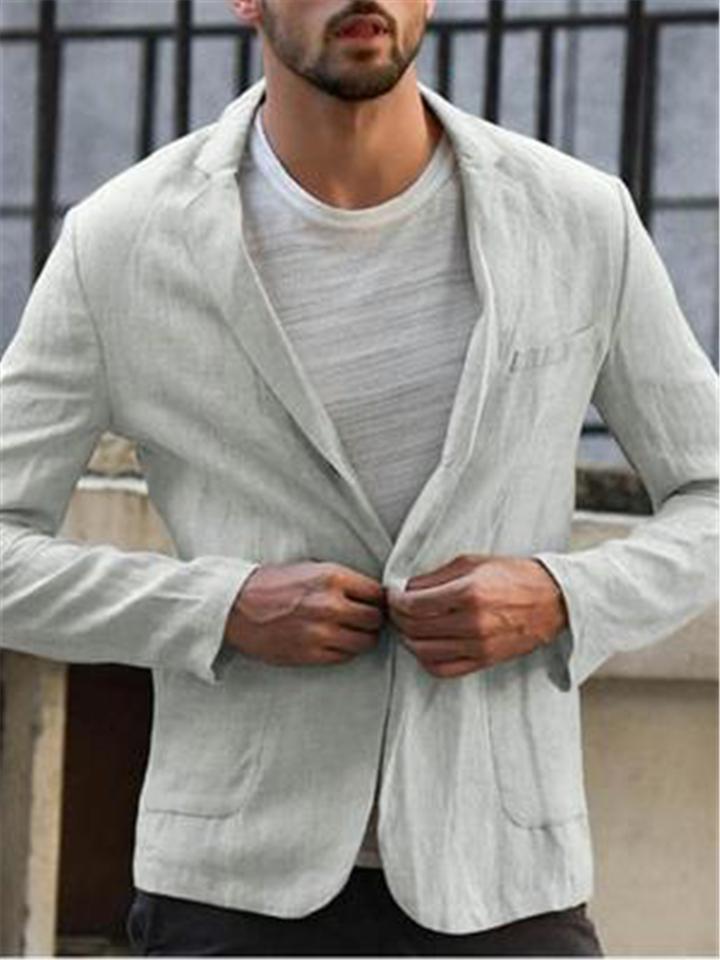 Men's Slim Fit Lapel Collar Casual Linen Blazer Jacket