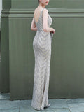 Shiny Sequin Mermaid Backless Formal Gowns