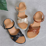 Casual Cross Strap Wedge Heel Buckle Roman Sandals for Women