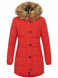 Comfortable Zipper Button Pocket Fur Collar Hooded Padded Coat