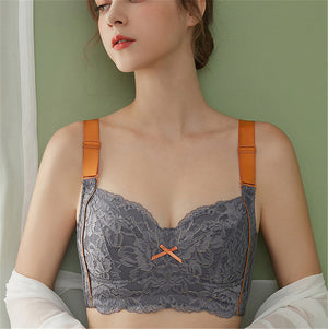 Women's Lace Jacquard Wireless Cozy Lightly Lined Bra - Gray