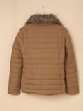 Casual Simple Style Imitation Fur Collar Zipper Thermal Coat For Women