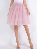 Casual Pretty Knee Length 7 Layers Solid Collor Tulle Skirts