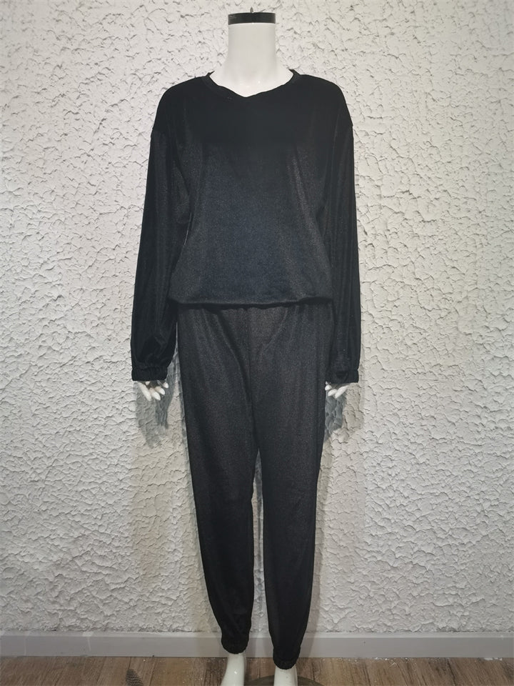Comfy Solid Color Round Neck Long-Sleeved Sweater + Pants