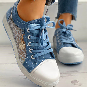 Female Stylish Mesh Hollowed Out Student Lace-up Flat Shoes