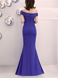 Gorgeous Off Shoulder Asymmetric Navy Blue Formal Dress