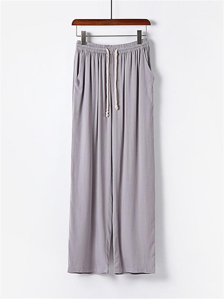 Men's Summer Casual Cotton And Linen Pants Sports Straight Wide Leg Pants