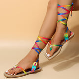 Cute Flat Heel Colorful Strap Beach Sandals for Women