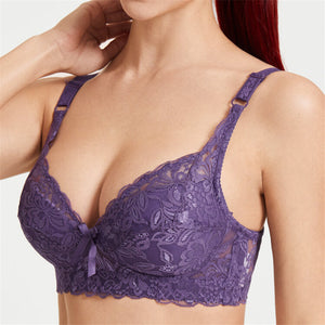 Women's Push Up Comfortable Floral Lace Bras - Purple