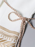 Asymmetric Design Wrap Neck Long Sleeve Waist Tie Embroidery Tassel Hem Blazer Dress