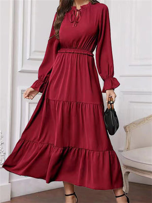 Spring Autumn Daily Wear Soft Sweet Ruffled Collar Ladies Dresses