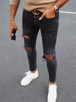 Men's Street Trendy Knee Ripped Denim Pencil Pants