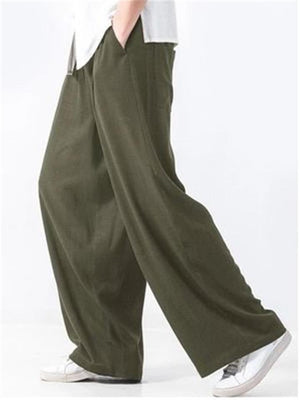 Mens Loose Straight Cotton&Linen Pants