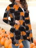 Women's Pumpkin Ghost Cat Printed Open Front Halloween Blouses