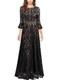 Gorgeous Fitted Waist Flared Sleeve Floral Lace Dress for Evening