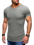 Men's Summer Knitted Sporty V Neck Short Sleeve T-shirts