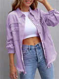 Sweet Candy Color Ripped Raw Edge Female Trendy Denim Jacket