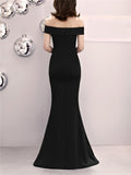 Gorgeous Off Shoulder Asymmetric Navy Blue Formal Dress