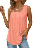 Ladies Slim Cozy Square Neck Pleated Tank Tops