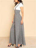 Fashionable Square Neck Sleeveless Strappy Wide-Leg Cotton-Linen Jumpsuit