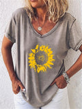 Relaxed Fit Scoop Neck Sunflower Short Sleeve T-Shirt