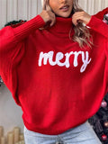 Women's Cute Comfort Bat Sleeve High Neck Christmas Sweaters