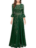 Gorgeous Fitted Waist Flared Sleeve Floral Lace Dress for Evening