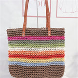 New Casual Rainbow Color Straw Handbags Large Capacity Beach Bag