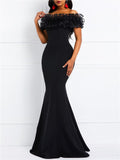 Gorgeous Off Shoulder Ruffle Design Maxi Mermaid Dress for Evening