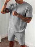 Mens Casual Comfy 2 Piece Sets Short Sleeve T-Shirts+Shorts