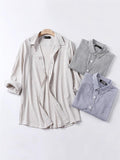 Loose Casual Comfy Striped Full Buttons Long Sleeve Shhirts