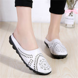 Women's Genuine Leather Hollow Slip On Backless Loafers for Summer