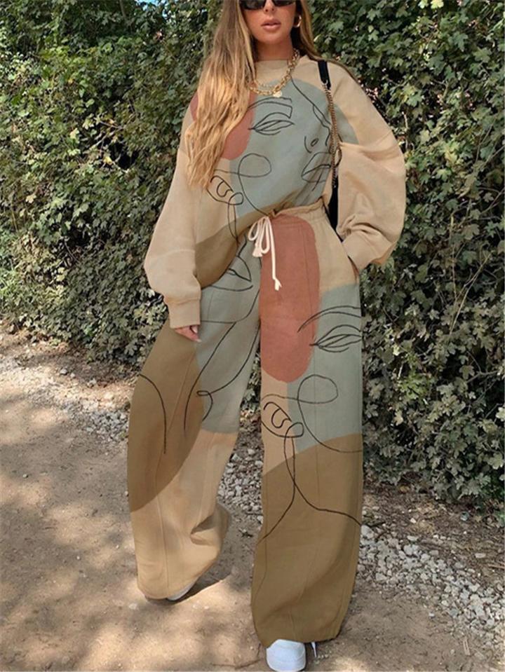 Women's Abstract Pattern 2 Piece Long Sleeve Sweatshirt Sets