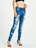 Women's Campus Style Slim Fit Ripped Denim Jeans for Summer Autumn