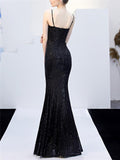 Exquisite Sequined Wrap Neck High Slit Dress for Evening