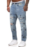 Men's Hip-Hop Style Big Black Dot Ripped Mid Waist Trendy Jeans