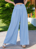 Retro Casual High Waist Pocket Thin Wide Leg Denim Pants for Lady